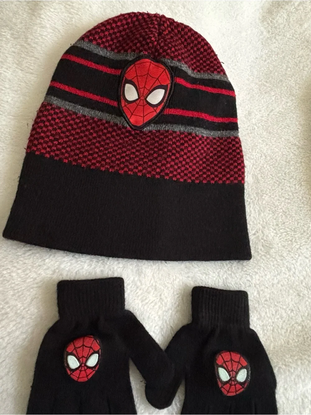 Spiderman Red, Black & Gray Knit Beanie with Matching Gloves, plus more